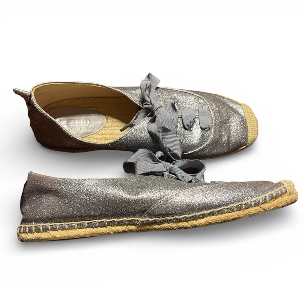 Coach | Ramira Espadrilles Gunmetal Glitter Lace-ups - Picture 2 of 10